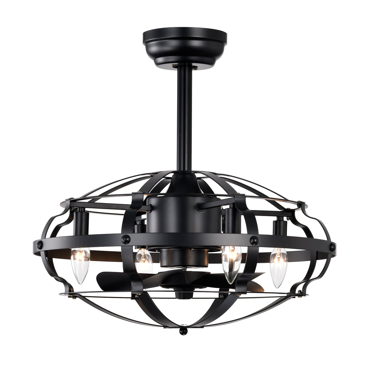 20.63" Matte Black Caged Ceiling Fan with Light