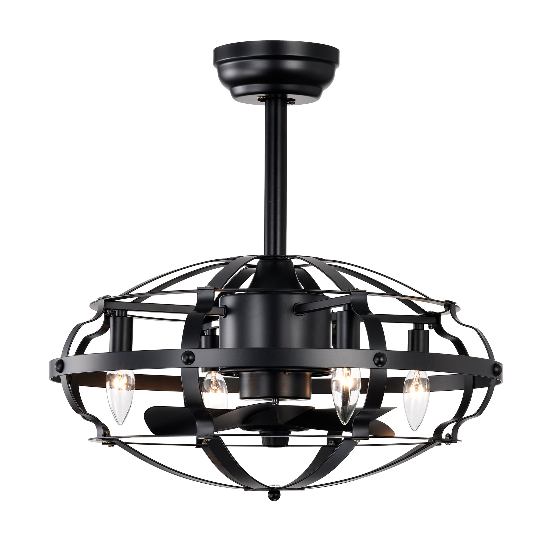 20.63" Matte Black Caged Ceiling Fan with Light