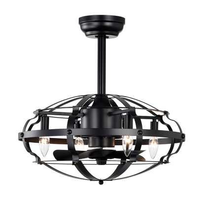20.63" Matte Black Caged Ceiling Fan with Light