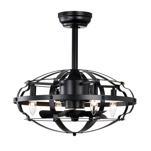 20.63" Matte Black Caged Ceiling Fan with Light