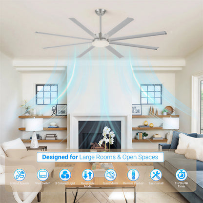88" Silver Industrial Aluminum Ceiling Fan with Remote - view 5