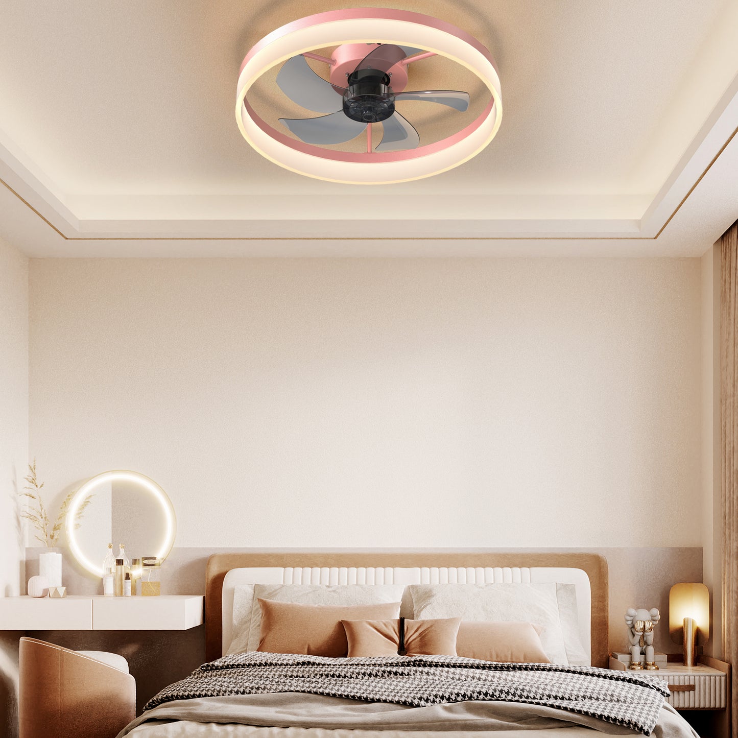 Pink Low Profile Ceiling Fan with Dimmable LED - view 4