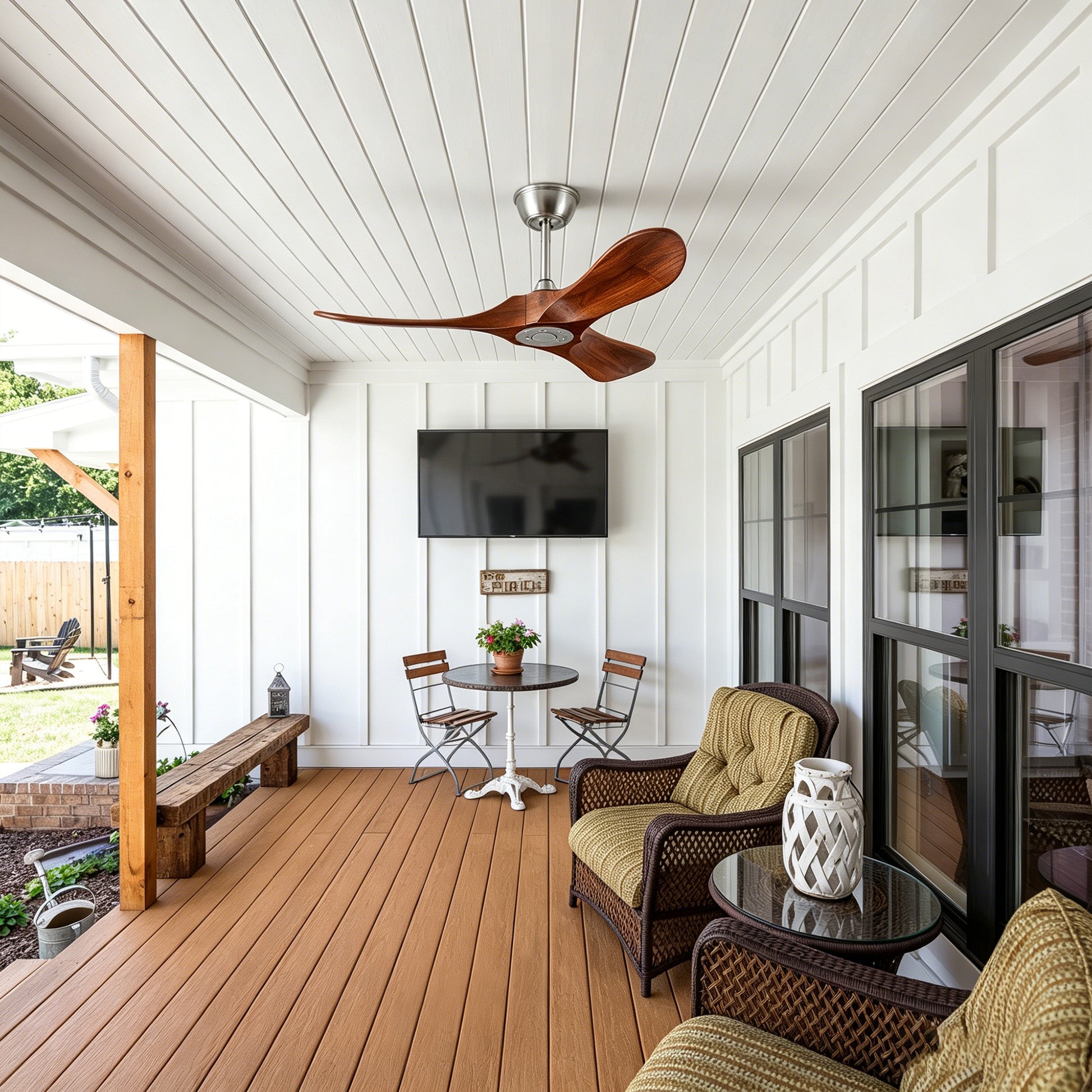 36" Satin Nickel Walnut Wood Ceiling Fan with Remote - view 6