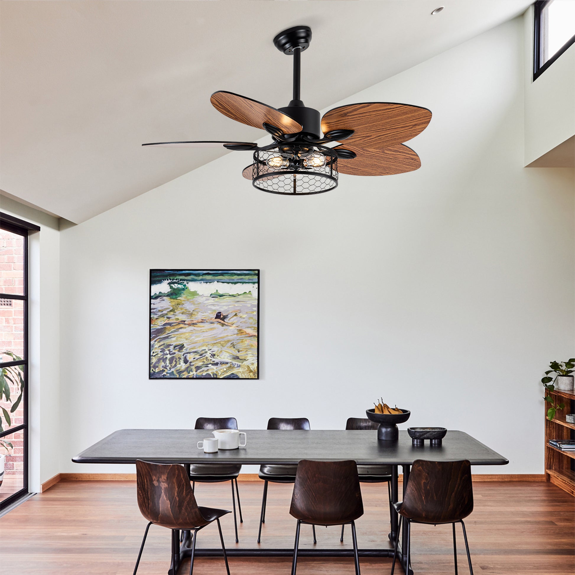 42" Matte Black Ceiling Fan with Light and Remote - view 5