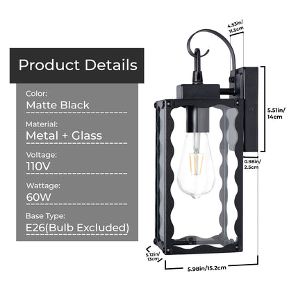 Matte Black Wavy Outdoor Wall Light with Clear Glass - view 8
