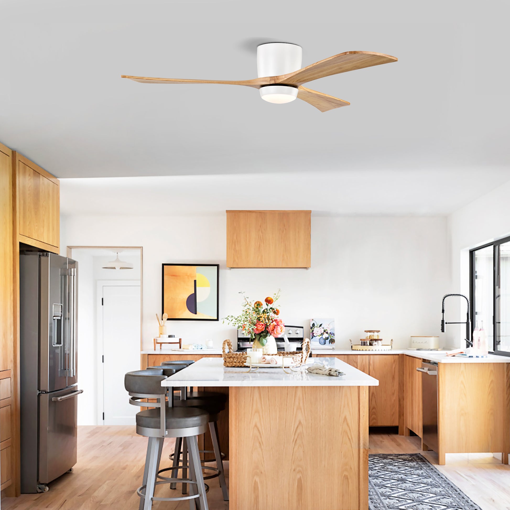 52" Matte White & Natural Wood Ceiling Fan with Remote - view 4