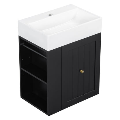 20" Black Wall-Mounted Bathroom Vanity with Ceramic Sink
