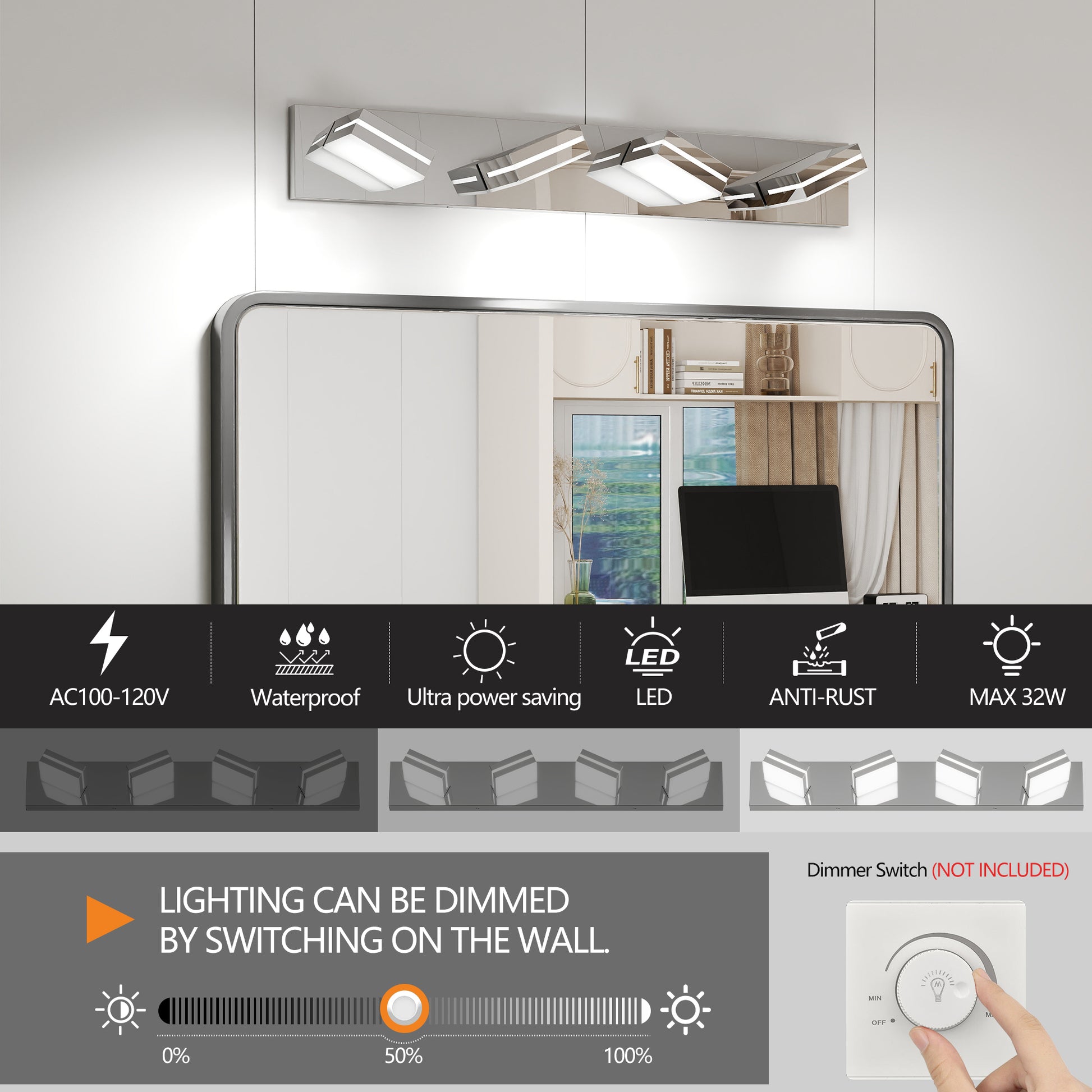 4-Light Modern Chrome LED Vanity Wall Light - view 5