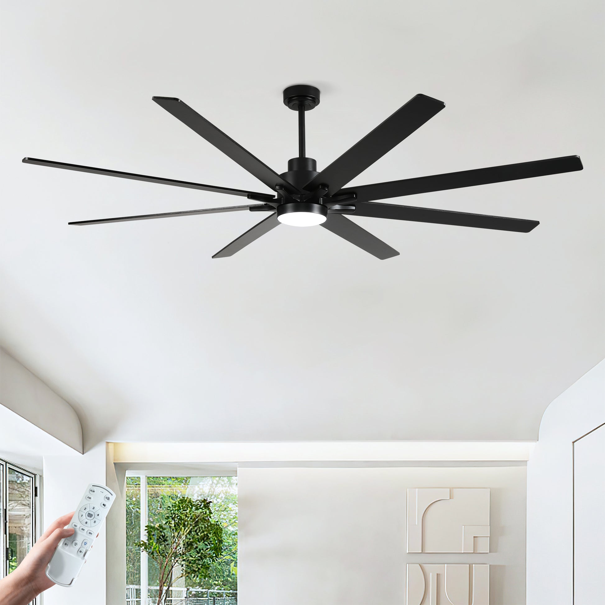 84" Matte Black Plywood Ceiling Fan with Dimmable LED - view 8