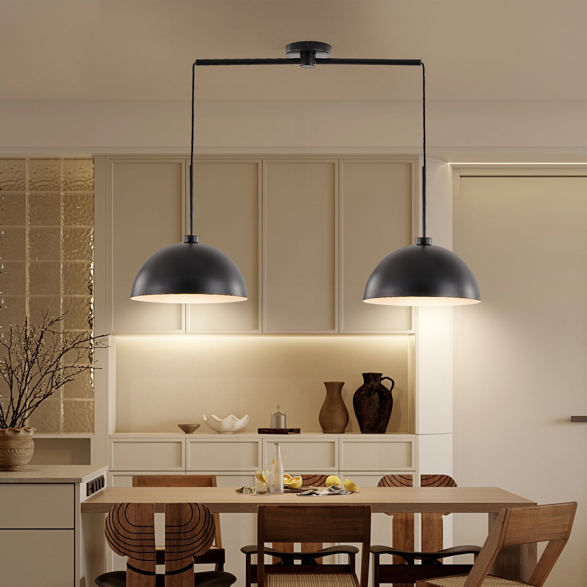 41" Matte Black Industrial Double Pendant Light - view 3