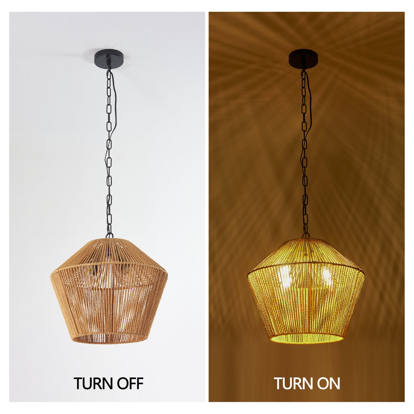 17" Boho Hemp Rope Pendant Light, Natural Finish - view 6
