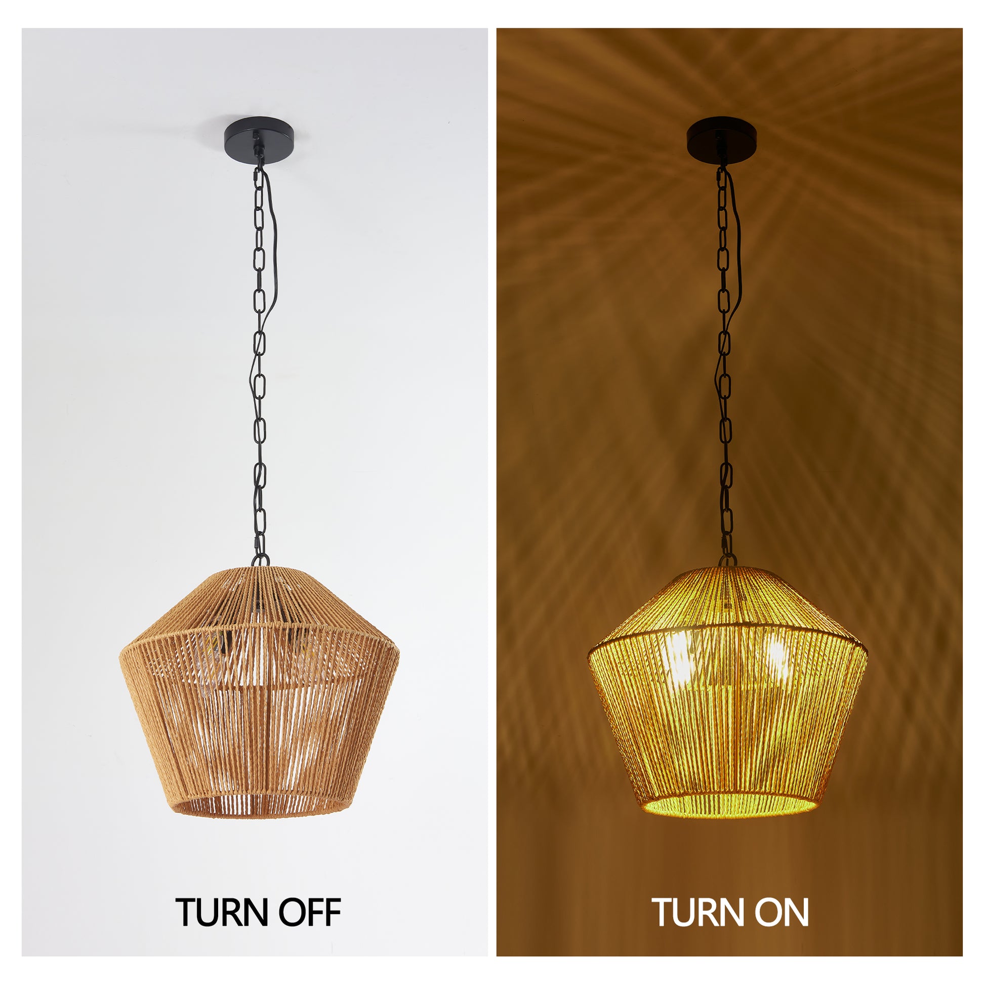 17" Boho Hemp Rope Pendant Light, Natural Finish - view 6