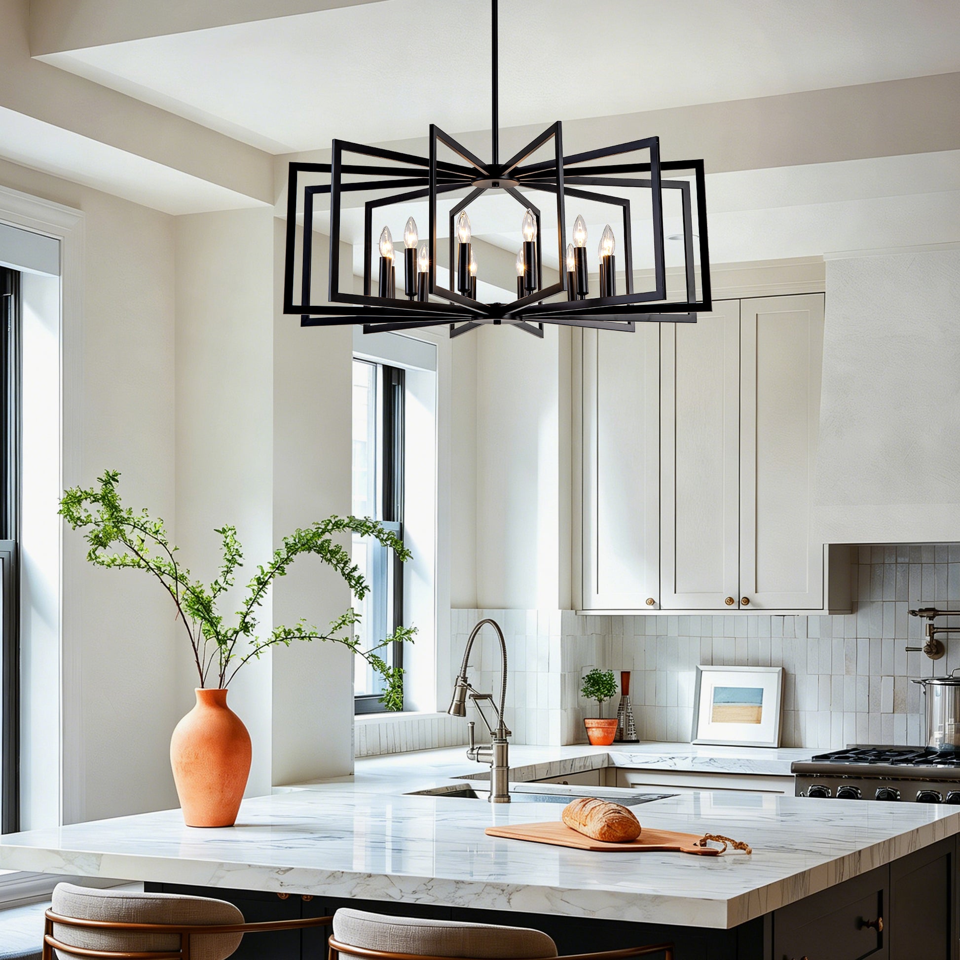 12-Light Matte Black Tiered Lantern Farmhouse Chandelier - view 2