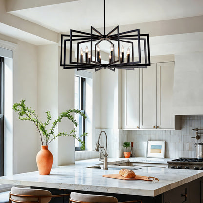 12-Light Matte Black Tiered Lantern Farmhouse Chandelier - view 2