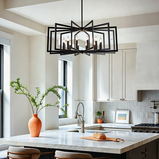 12-Light Matte Black Tiered Lantern Farmhouse Chandelier - view 2