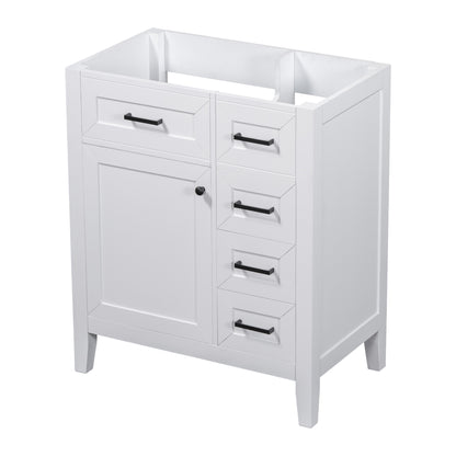 30" White Bathroom Vanity Base Only with Door and 3 Drawers