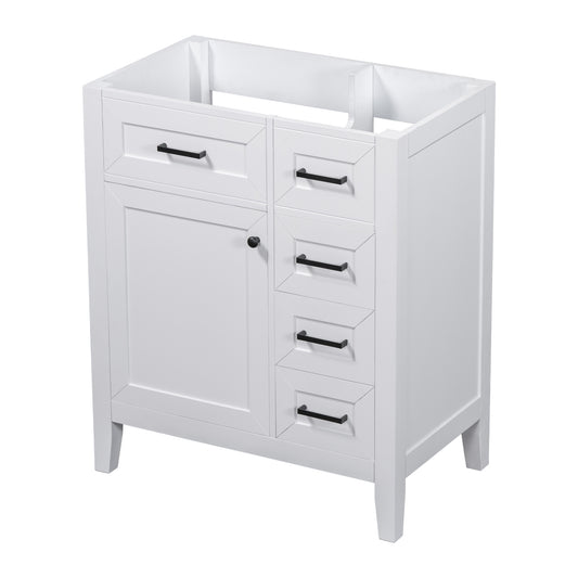 30" White Bathroom Vanity Base Only with Door and 3 Drawers