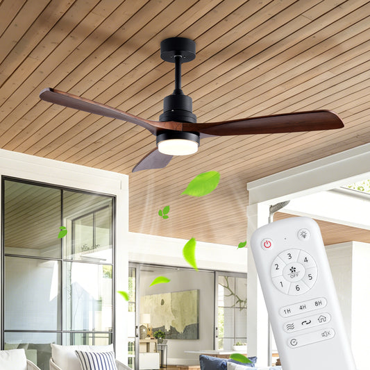 52" Black & Walnut Wood Ceiling Fan with Remote