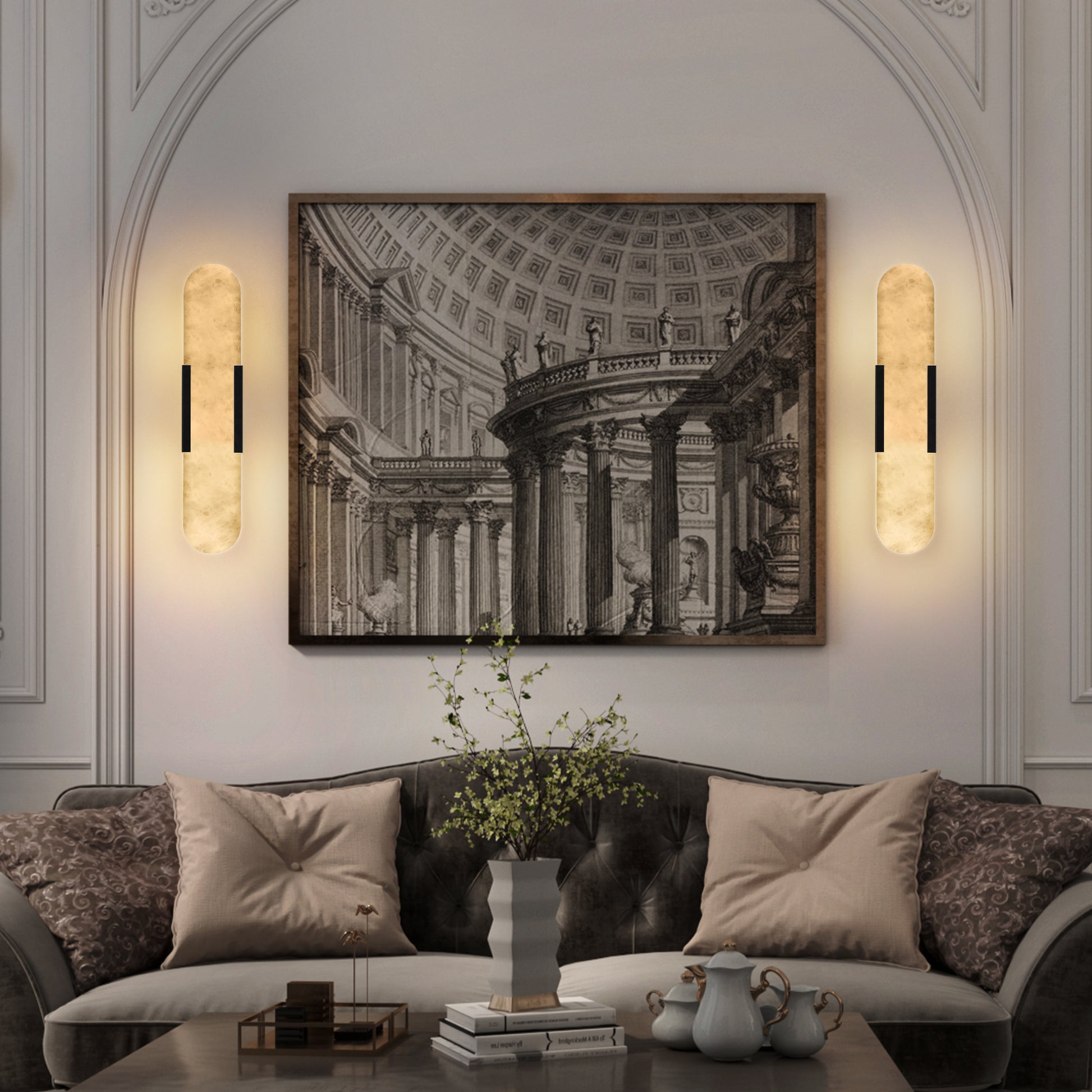 19.7" Natural Marble Black Wall Sconce, Set of 2 - view 3