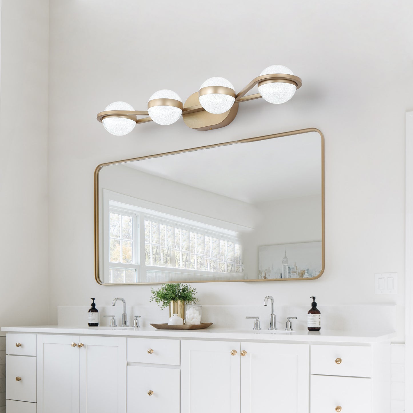 28" 4-Light Gold LED Vanity Light with Crystal Sand Shades - view 4