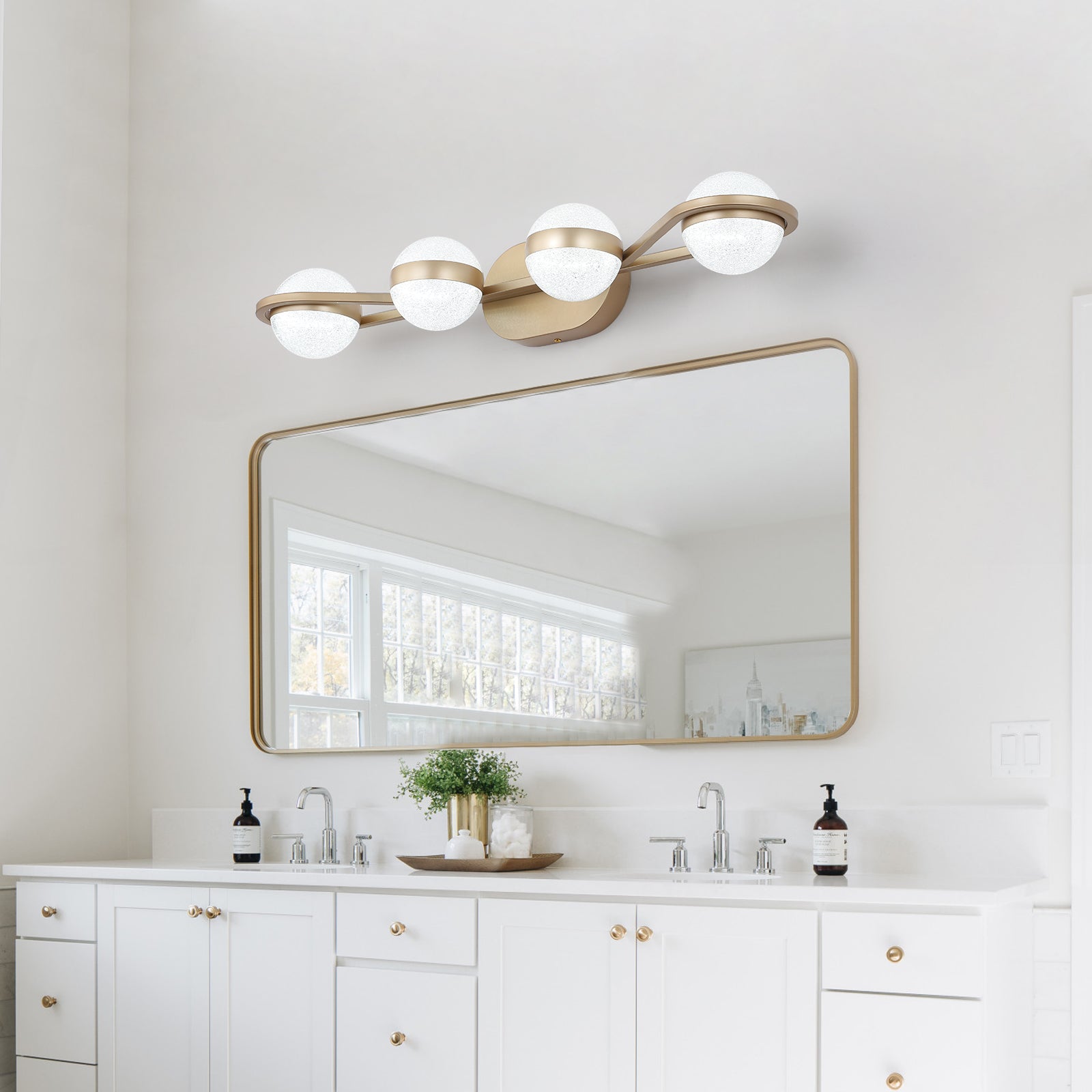 28" 4-Light Gold LED Vanity Light with Crystal Sand Shades - view 4