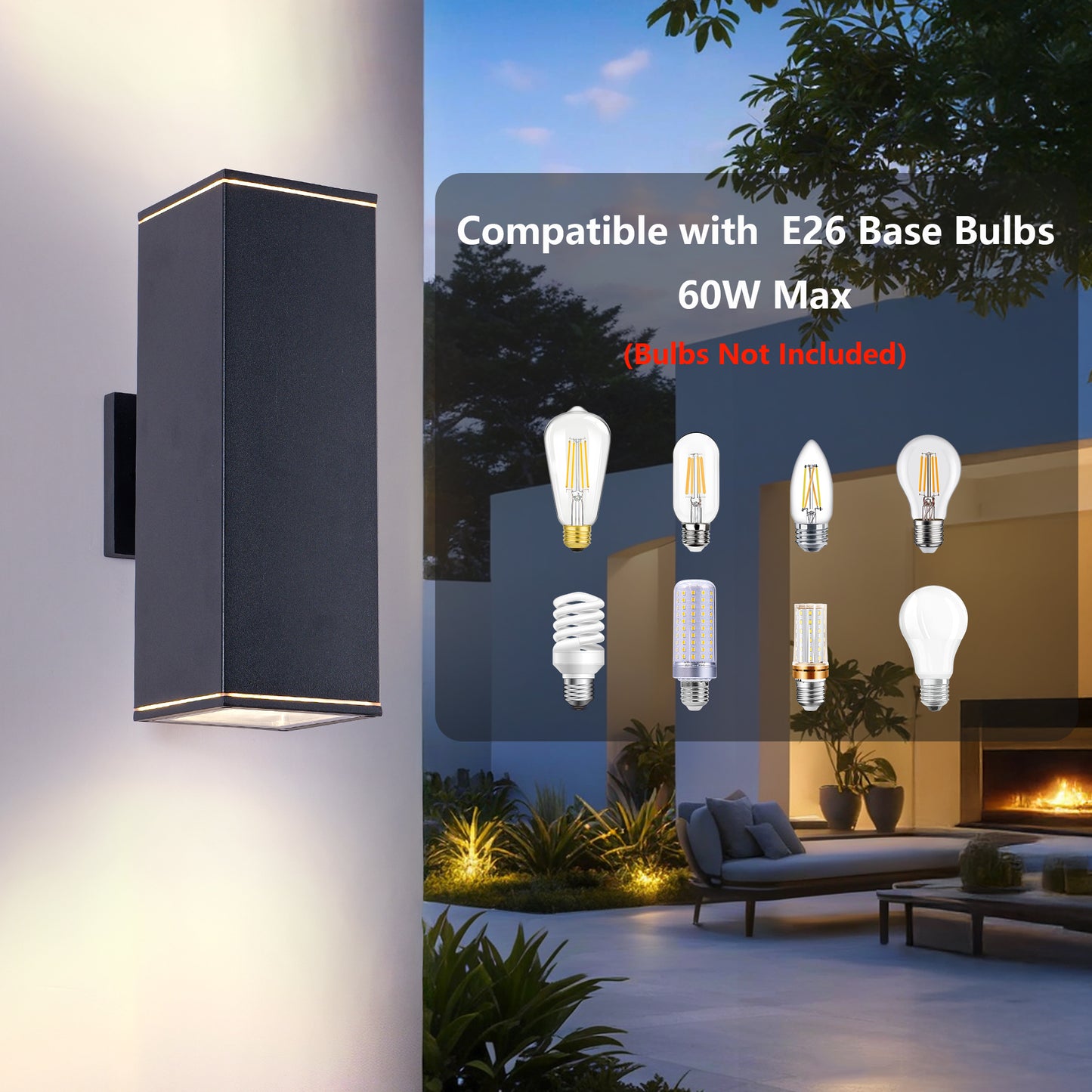 12" Black Square Up Down Outdoor Wall Light, 4-Pack - view 6