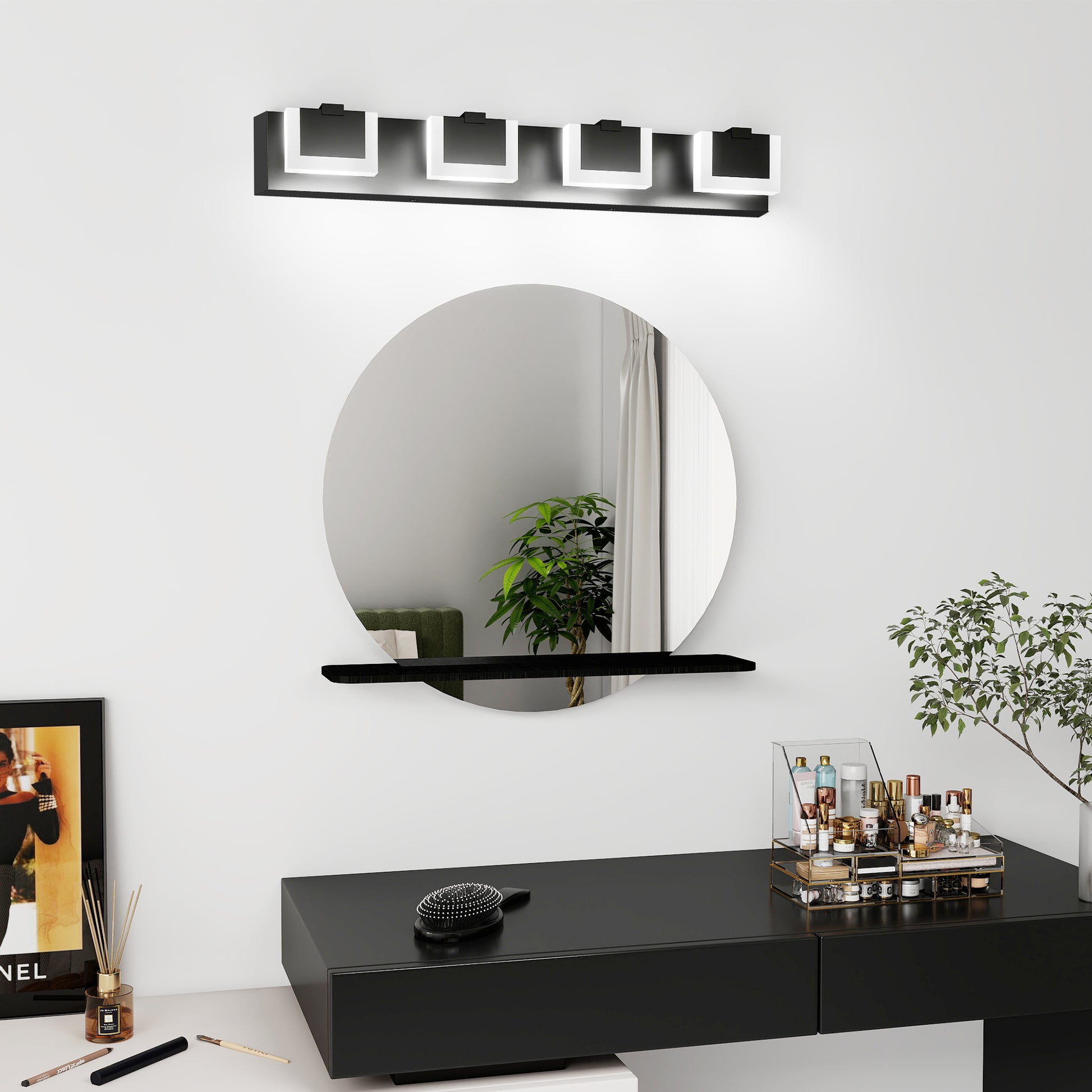 4-Light Black Up & Down LED Vanity Light