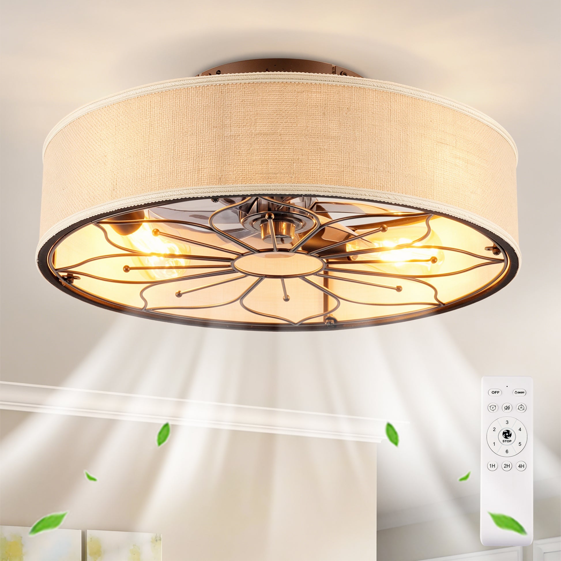 20" Lotus Fabric Farmhouse Bladeless Ceiling Fan with Remote - view 2