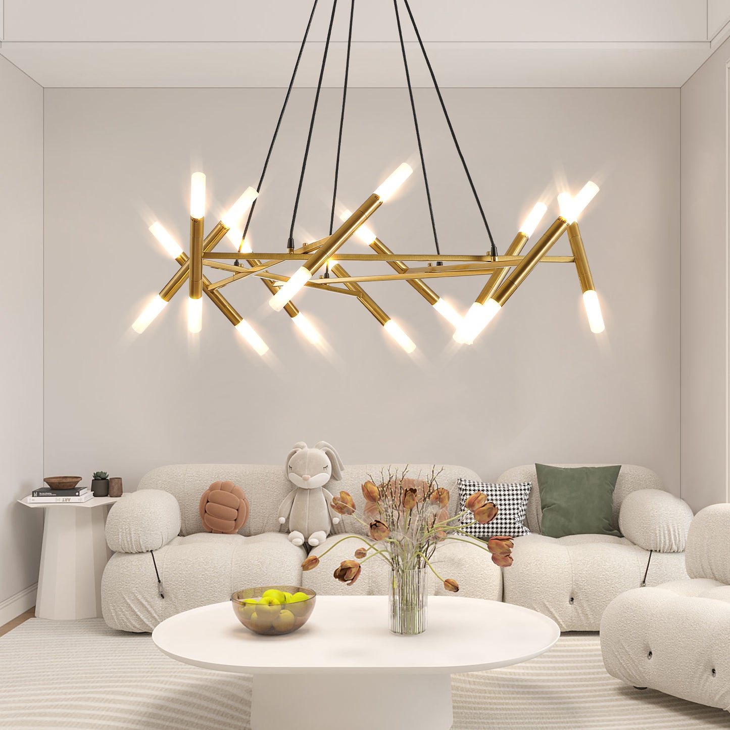 41" Gold Branch Chandelier with Frosted Tubes