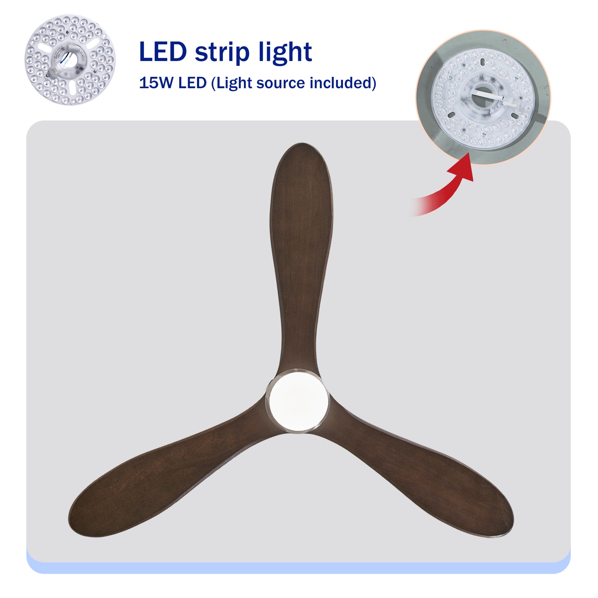 52" Nickel Solid Wood Ceiling Fan with Remote - view 8