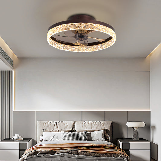 19.7" Brown Flush Mount Ceiling Fan with Dimmable LED