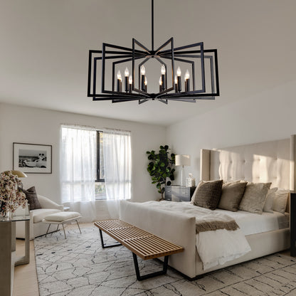 12-Light Matte Black Tiered Lantern Farmhouse Chandelier - view 5