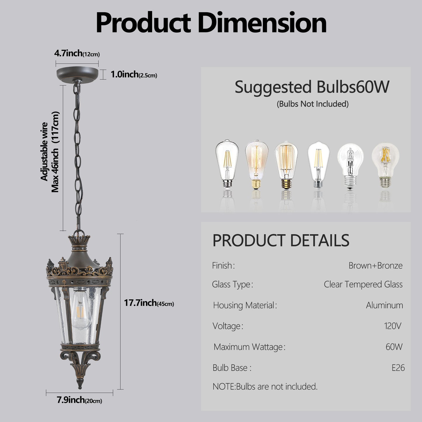 18"H Antique Gold Outdoor Lantern Pendant Light - view 7