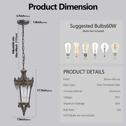 18"H Antique Gold Outdoor Lantern Pendant Light - view 7