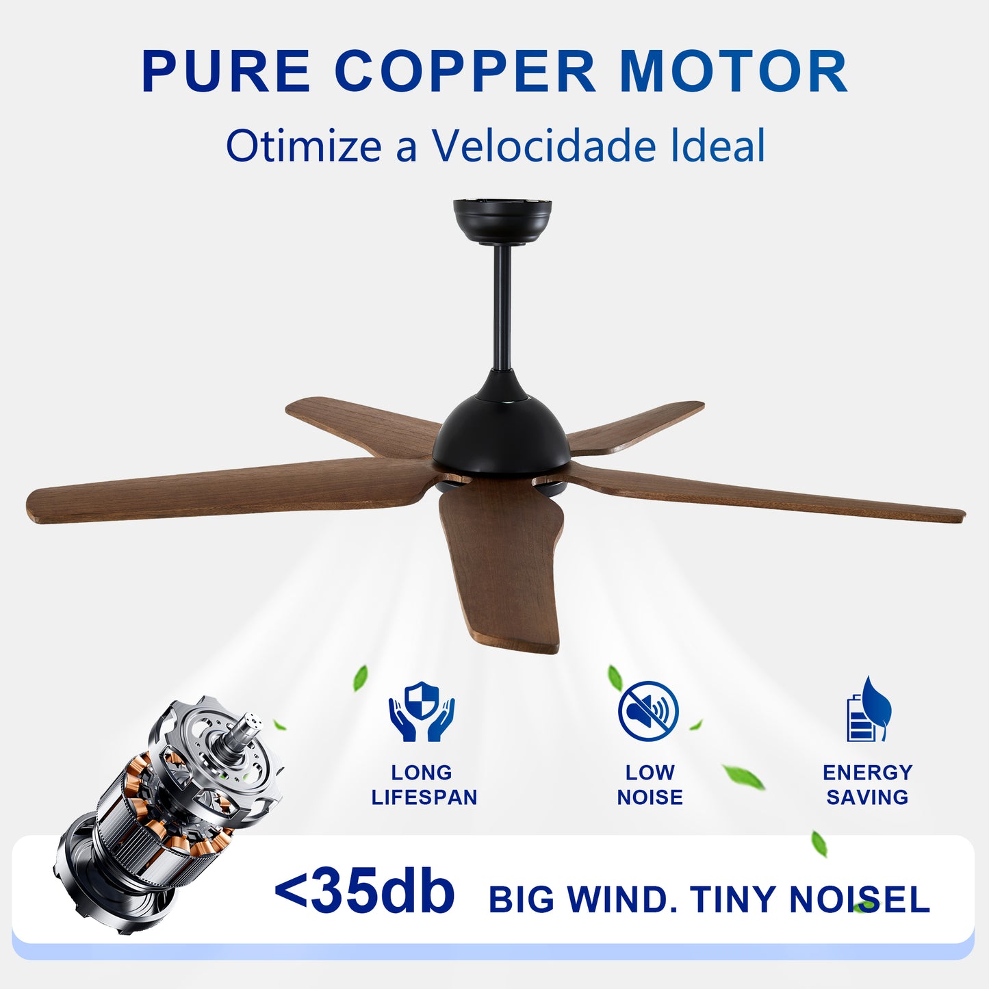 52" Black Brown Reversible Ceiling Fan with Light - view 12