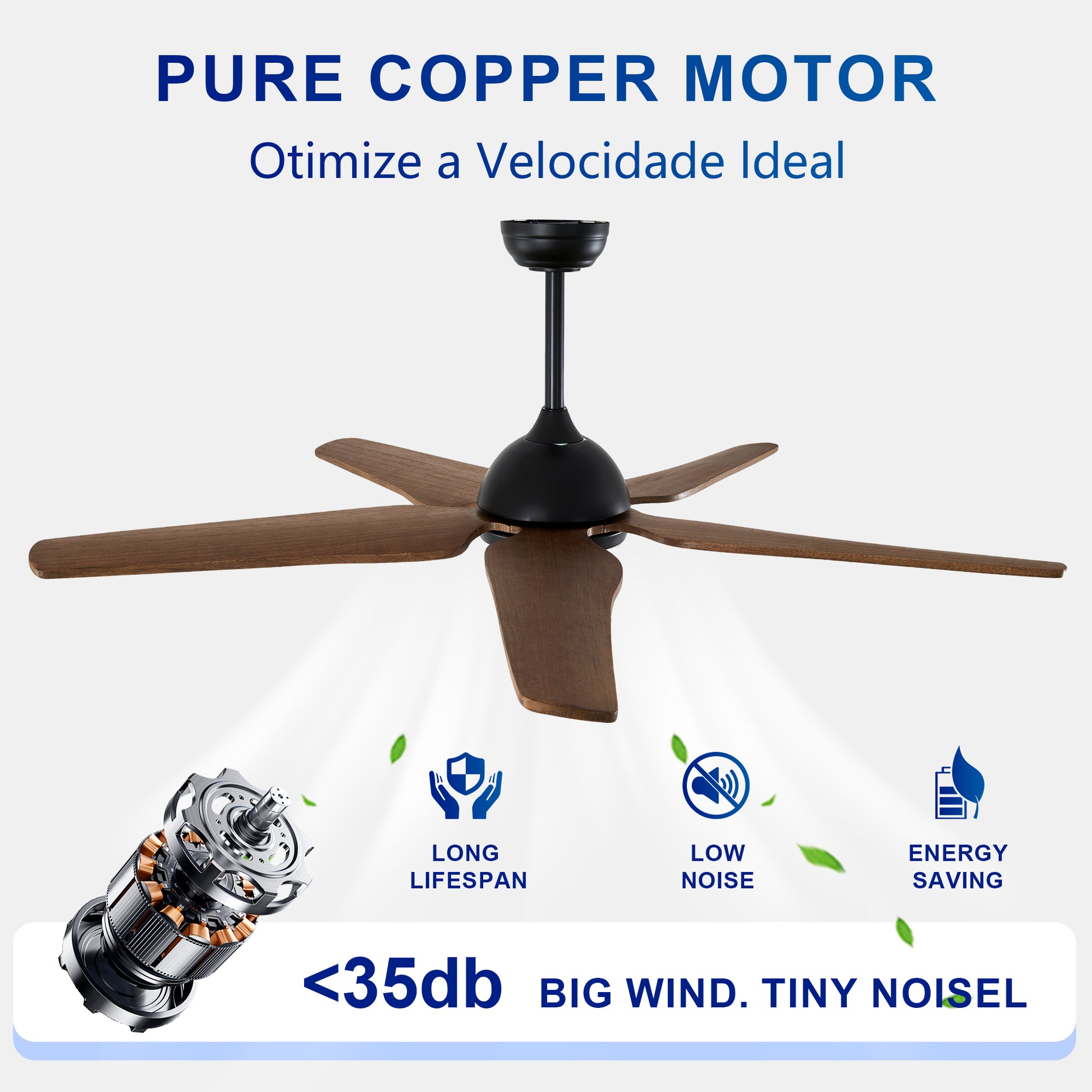 52" Black Brown Reversible Ceiling Fan with Light - view 12