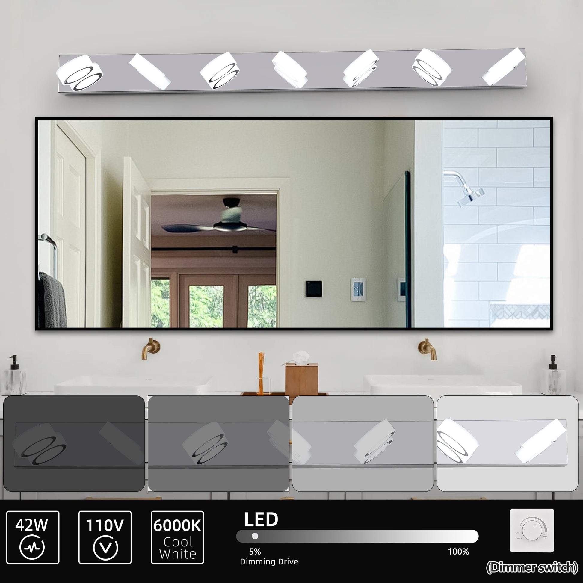 52" 7-Light Chrome Vanity Light with Dimmable LED - view 4