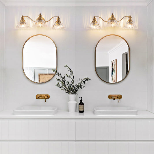 24" 3-Light Vintage Gold Vanity Light with Glass Shades - view 2