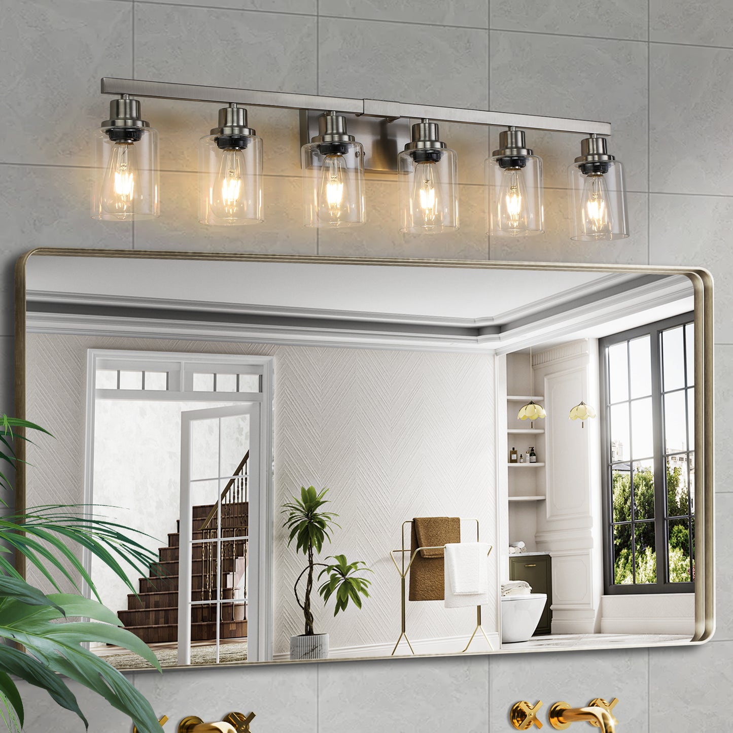 37" 6-Light Brushed Nickel Vanity Light with Clear Glass - view 2