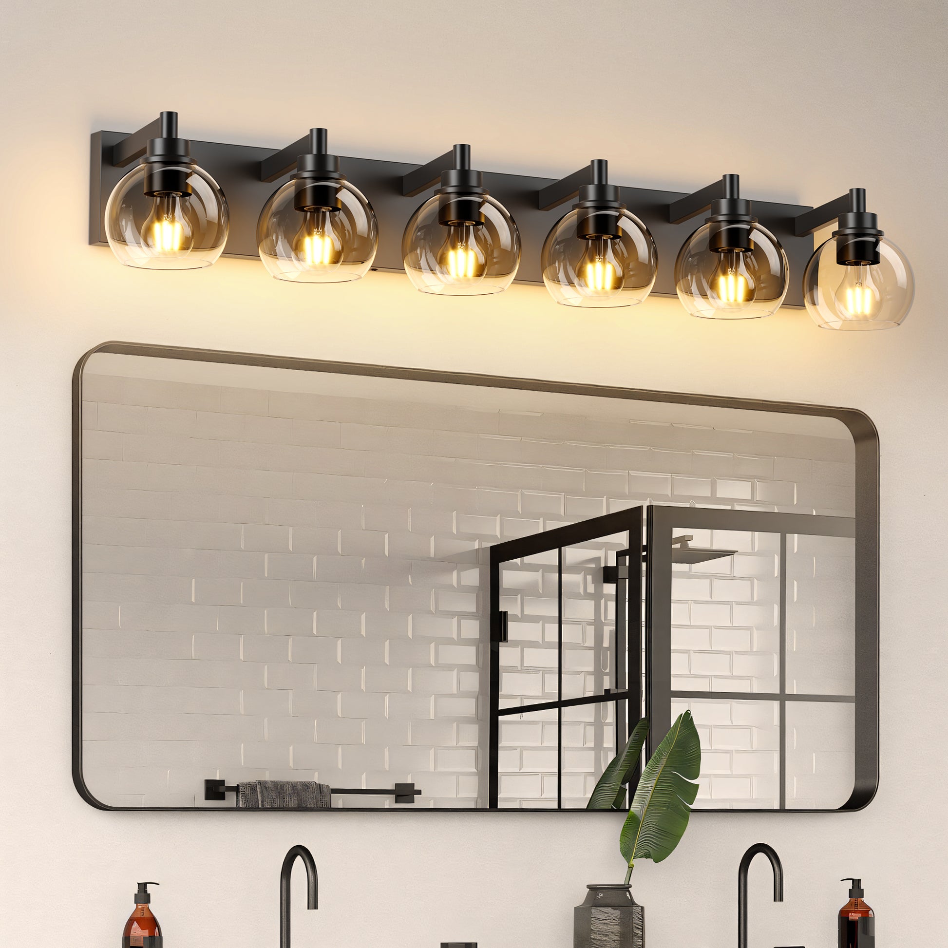 6-Light Black Farmhouse Vanity Light with Glass Shade - view 2