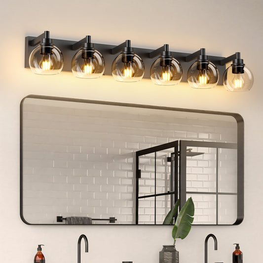 6-Light Black Farmhouse Vanity Light with Glass Shade - view 2