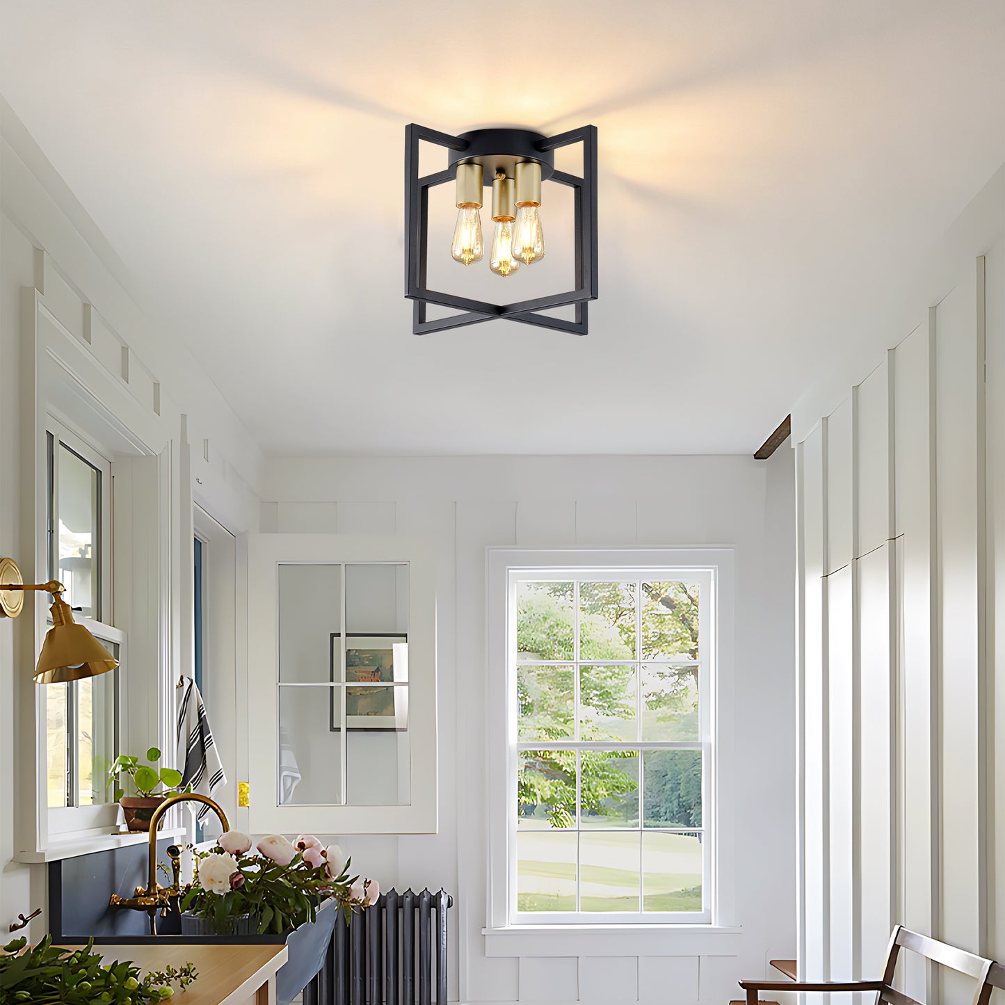 3-Light Black & Gold Geometric Semi Flush Chandelier - view 5
