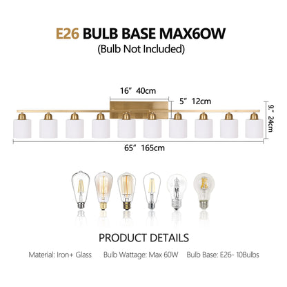 65" Gold Vanity Light with Milky White Glass - view 8