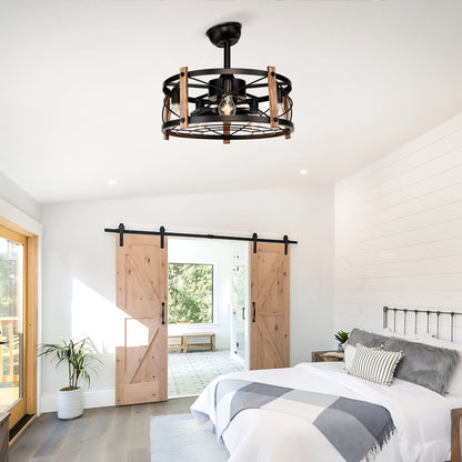 20" Matte Black Caged Chandelier Ceiling Fan with Remote - view 3