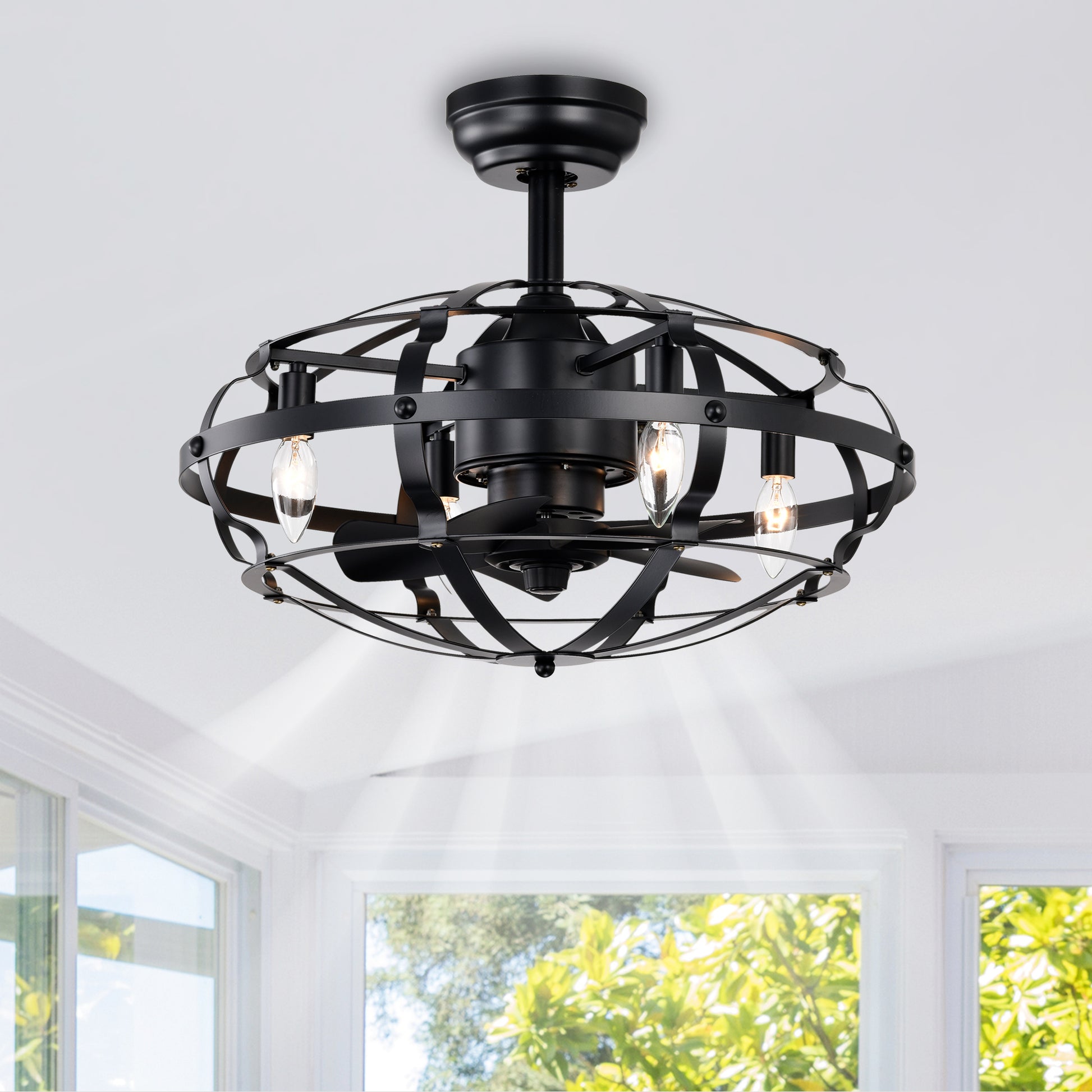 20.63" Matte Black Caged Ceiling Fan with Light - view 2
