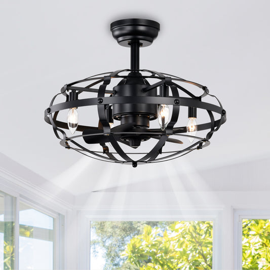 20.63" Matte Black Caged Ceiling Fan with Light - view 2