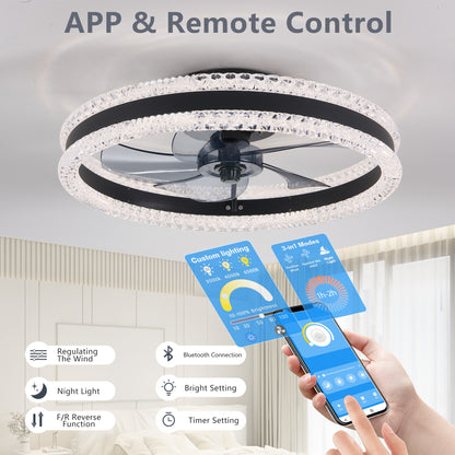20" Black Double Ring Ceiling Fan with Dimmable LED - view 5