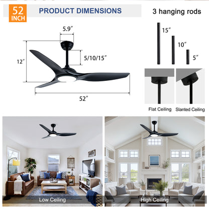 52" Matte Black Ceiling Fan with LED Light - view 7