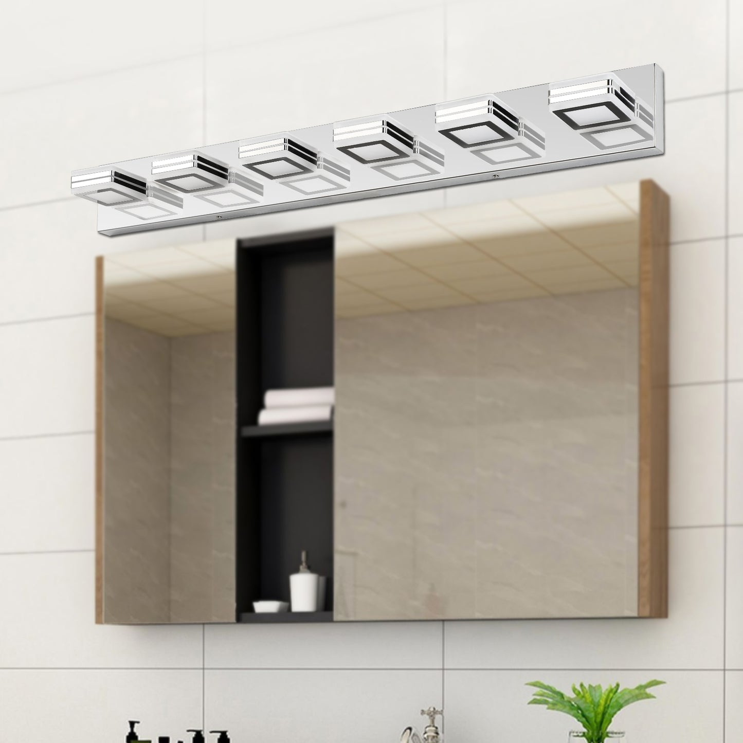39" 6-Light Chrome LED Vanity Light with Acrylic Shades - view 2