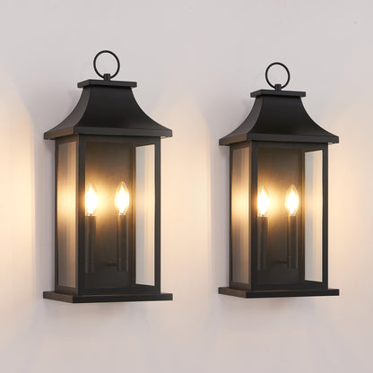 22" Black Outdoor Wall Lantern, Set of 2
